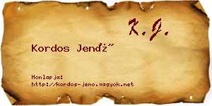 Kordos Jenő névjegykártya